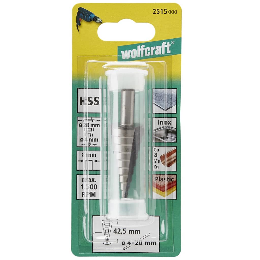 Broca incremental wolfcraft 8 mm 4-20 mm acero de alta velocidad gris 2515000