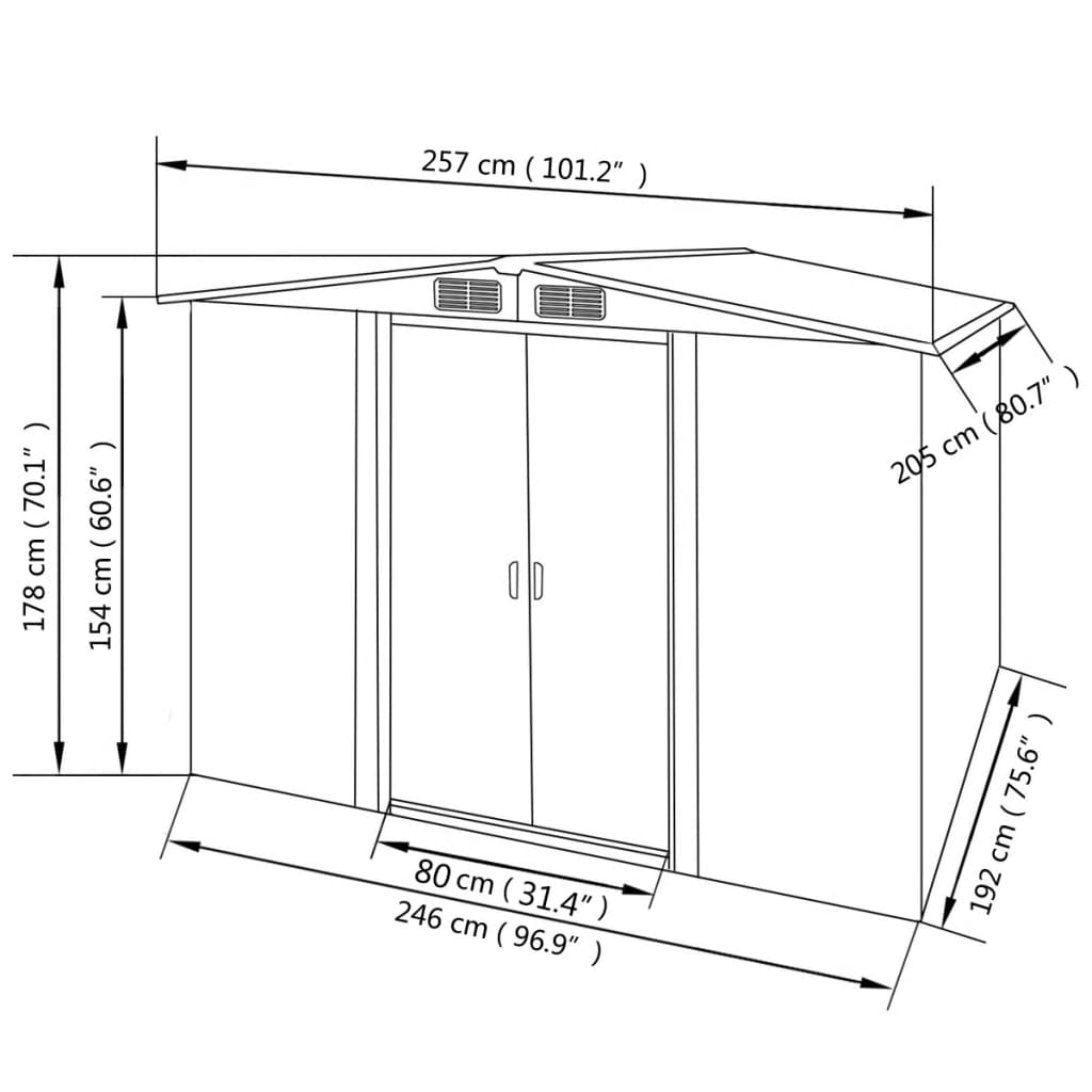 Abri de stockage pour jardin métal gris 257x205x178 cm