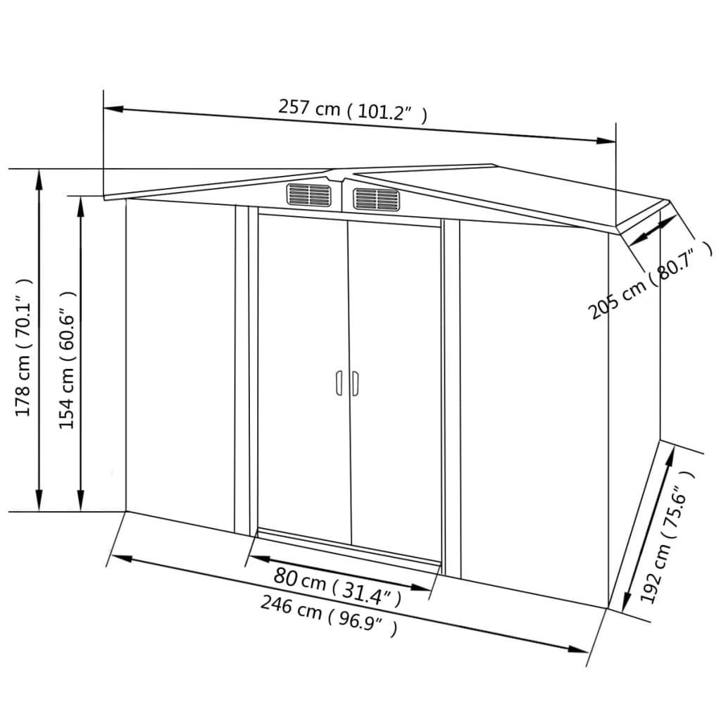 Abri de stockage pour jardin Métal Vert 257 x 205 x 178 cm