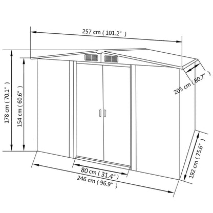 Abri de stockage pour jardin Métal Vert 257 x 205 x 178 cm