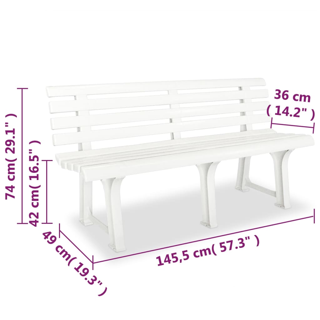 Banc de jardin 145,5 cm Plastique Blanc