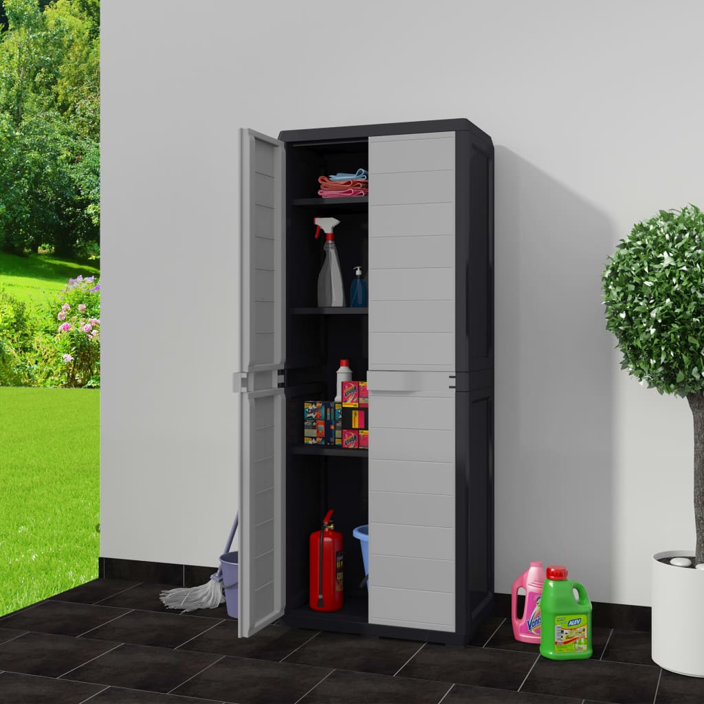 Armoire de rangement de jardin avec 3 étagères Noir et gris