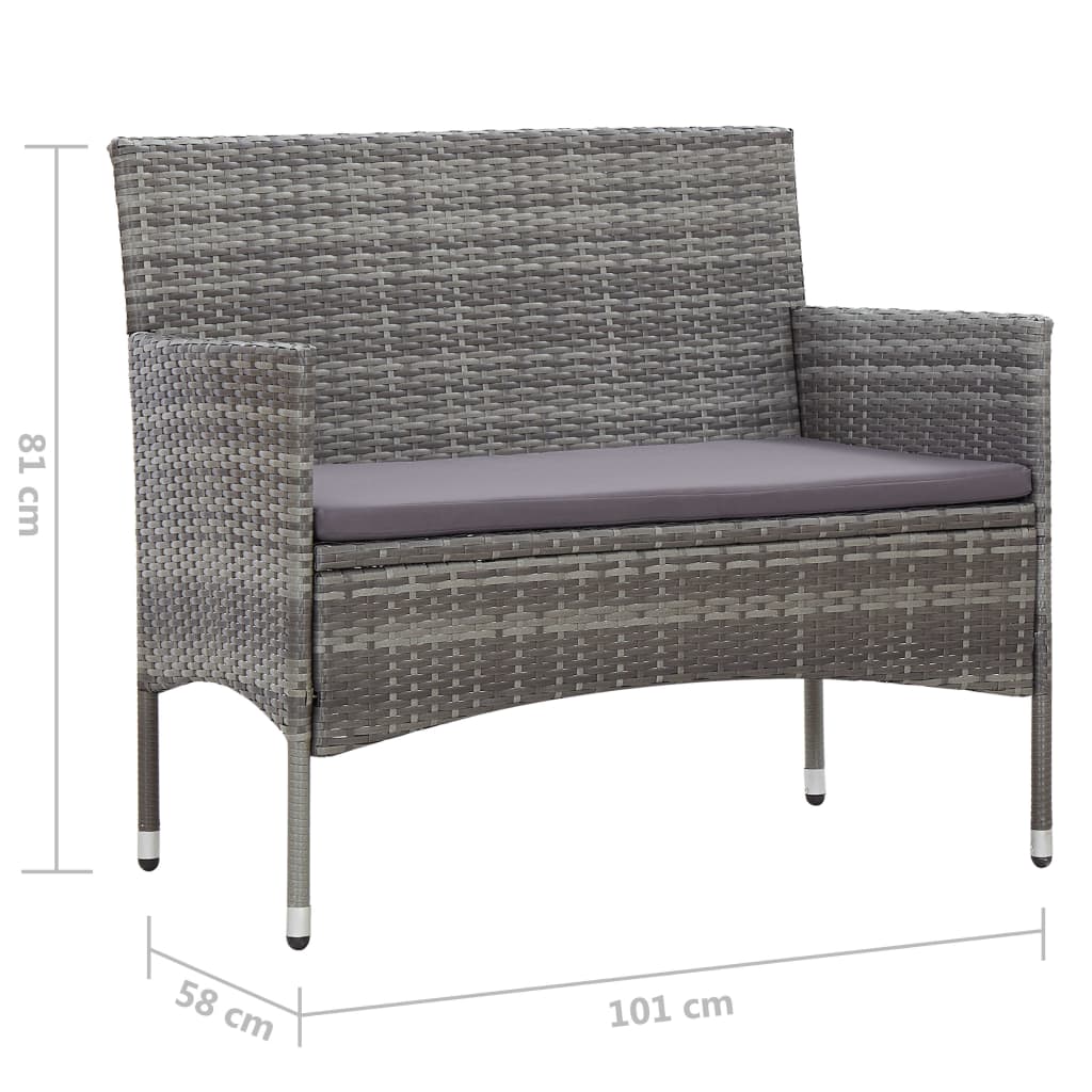 Banc de jardin 105 cm Résine tressée Gris