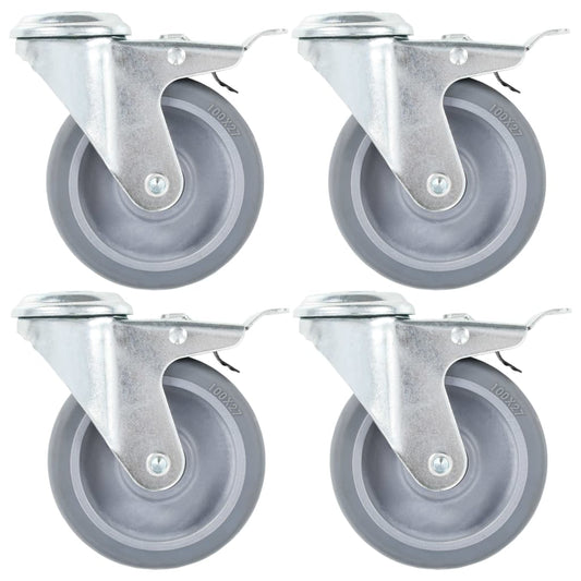 4pcs 100mm Double Brake Bolt Hole Swivel Casters