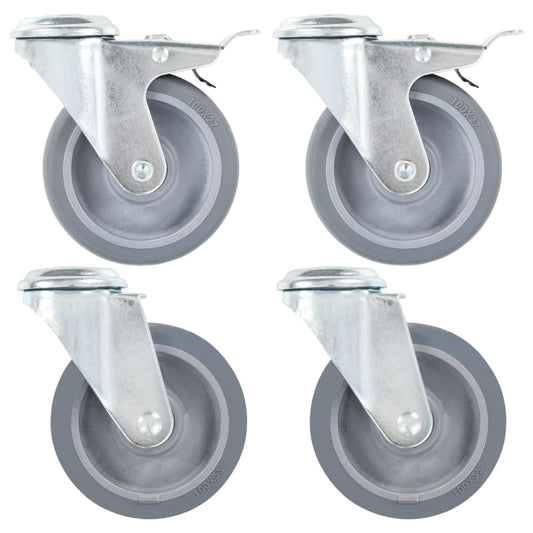 4 pcs 100mm Bolt Hole Swivel Casters