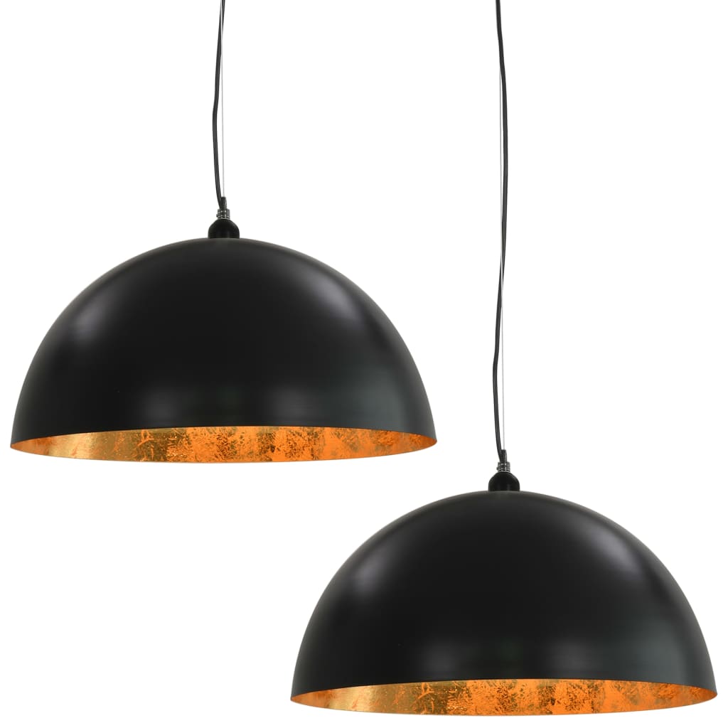 2 pcs Plafonniers Noir et doré Semi-sphérique 50 cm E27