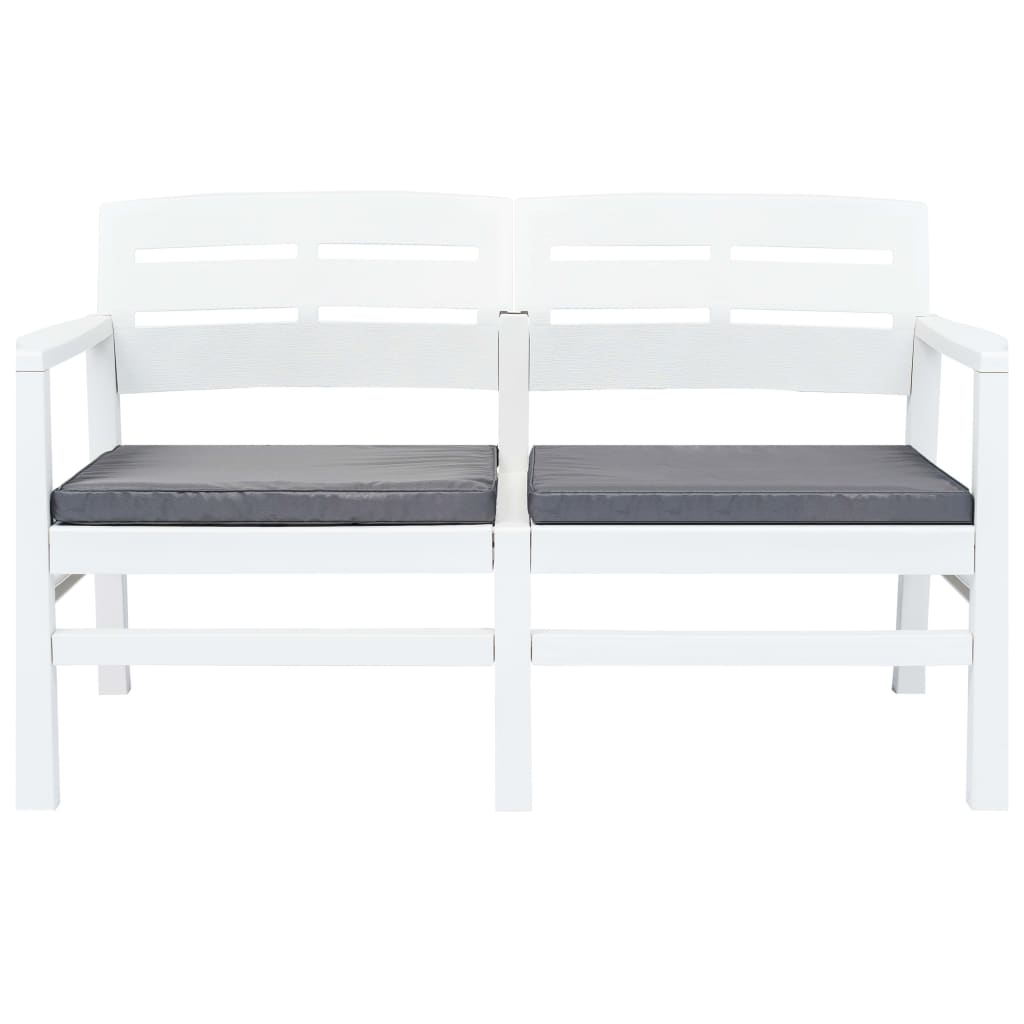 Banc de jardin à 2 places et coussins 133 cm Plastique Blanc