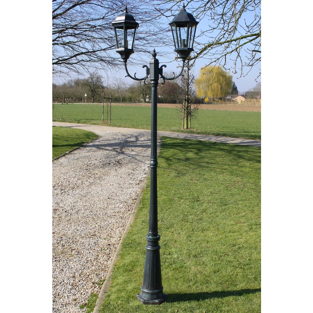 Lampadaire de jardin 2 bras 230 cm Vert foncé/Noir Aluminium