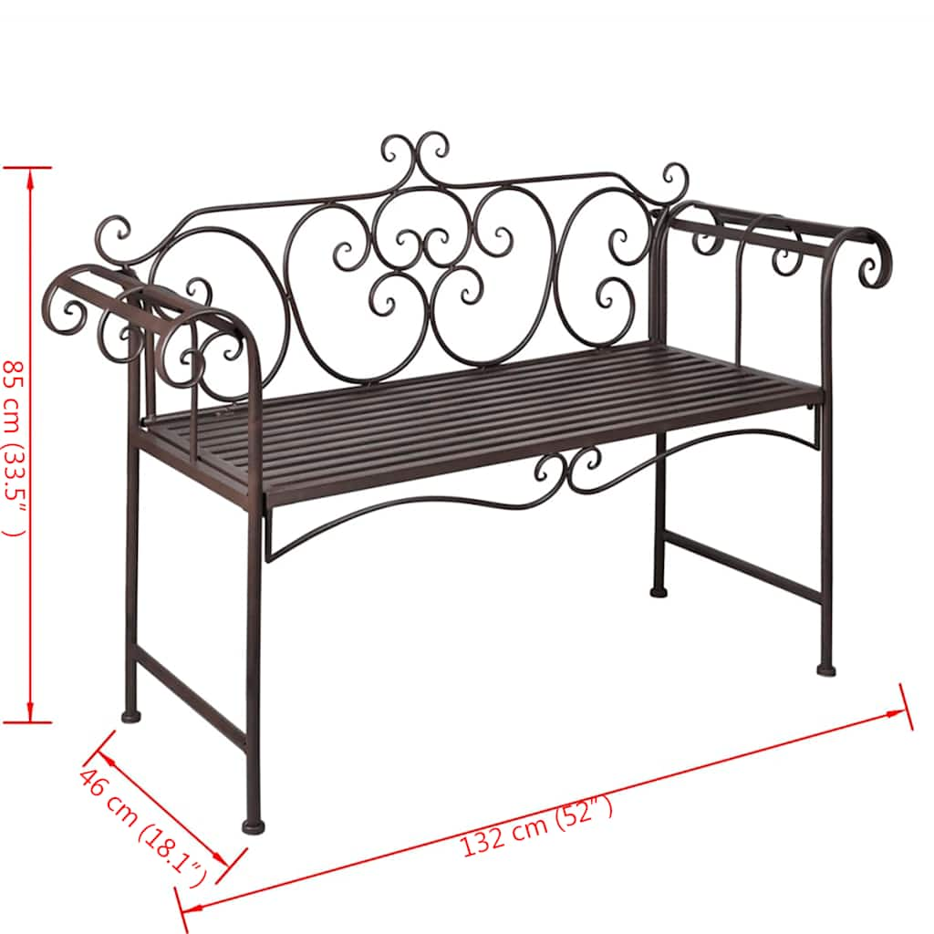 Banc de jardin 132 cm Acier Antique Marron