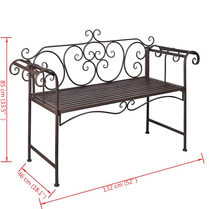 Banc de jardin 132 cm Acier Antique Marron