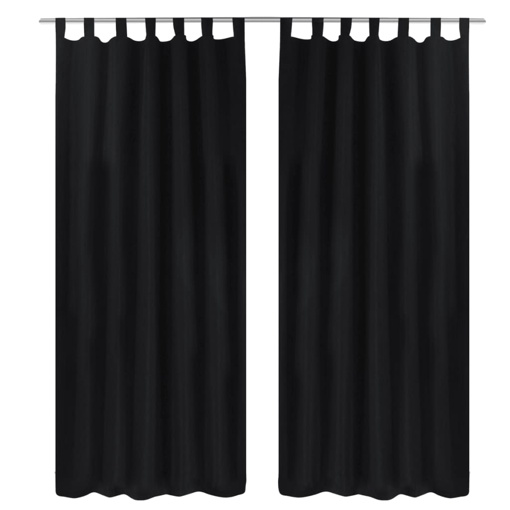 2 pcs Black Micro Satin Tab Top Curtain 140 x 245 cm