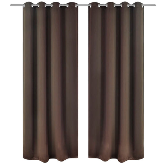 2 pcs Blackout Curtain Brown with Metal Eyelets 135x245cm