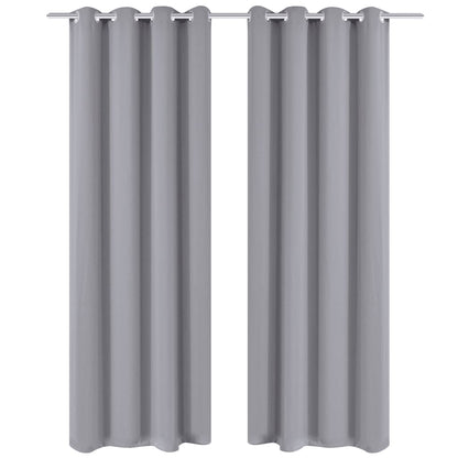 2 pcs Blackout Curtain Grey with Metal Eyelets 135x245cm