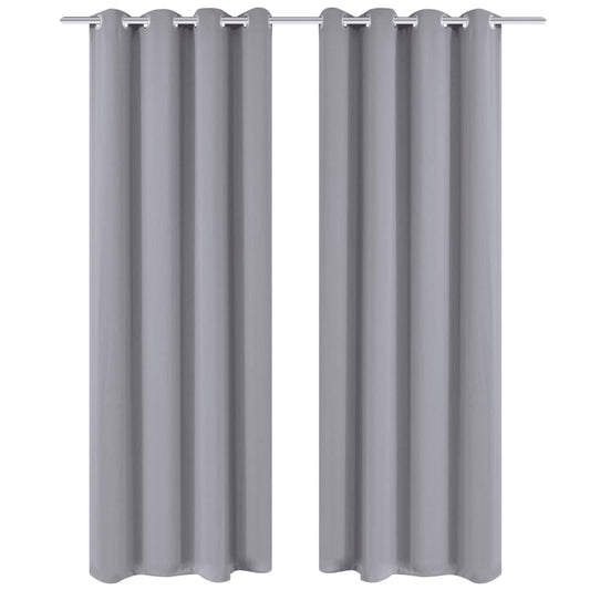 2 pcs Blackout Curtain Grey with Metal Eyelets 135x245cm