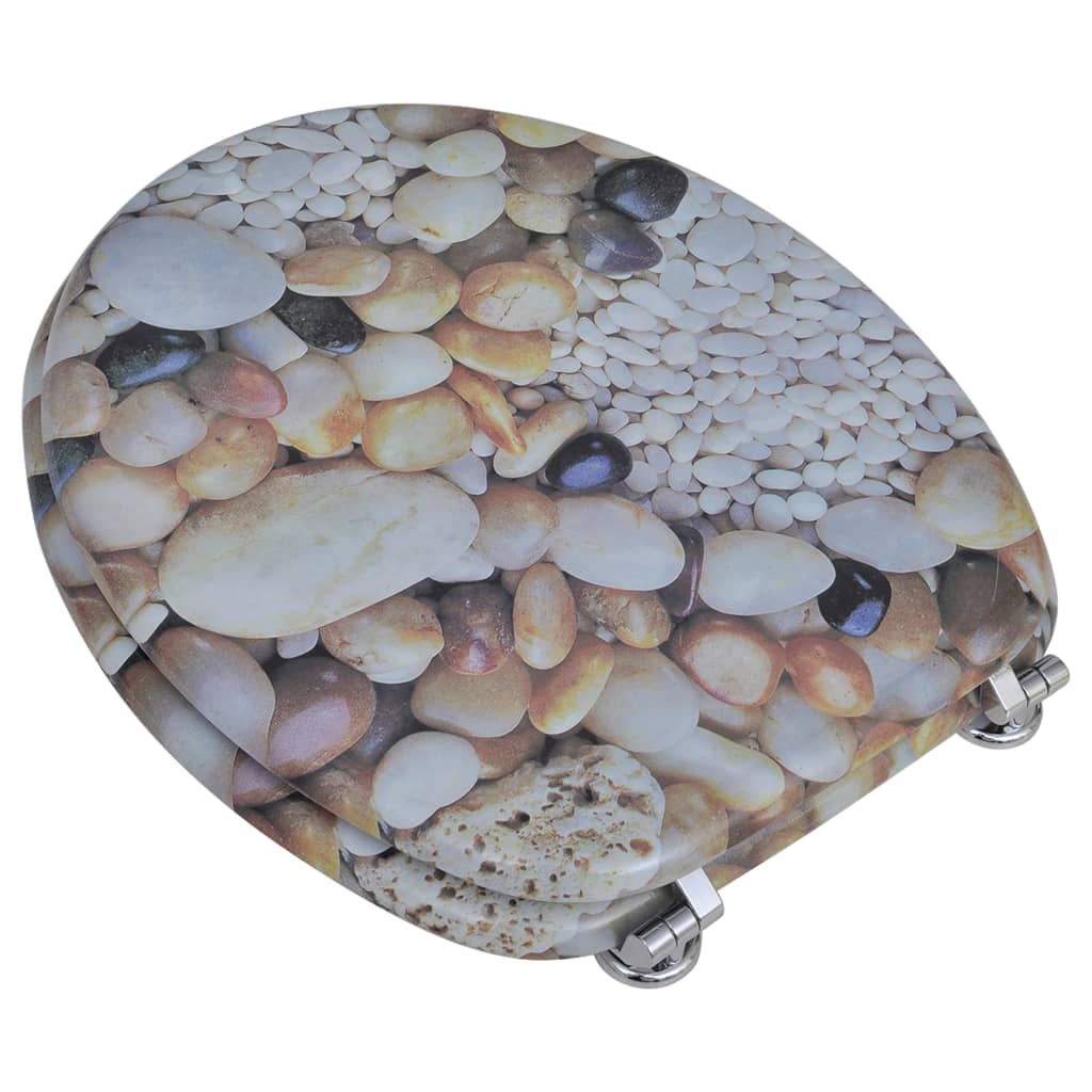 Toilet seat with pebble design cover