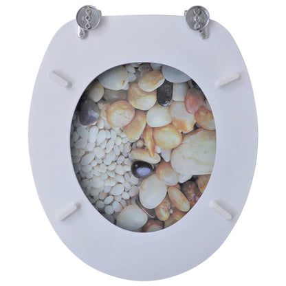 Toilet seat with pebble design cover