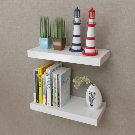 2 White MDF Wall Shelves Book/DVD Storage