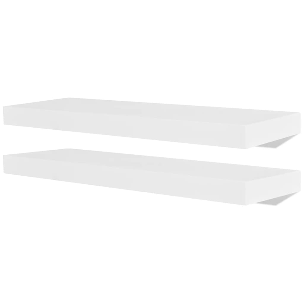 2 White MDF Wall Shelves Book/DVD Storage