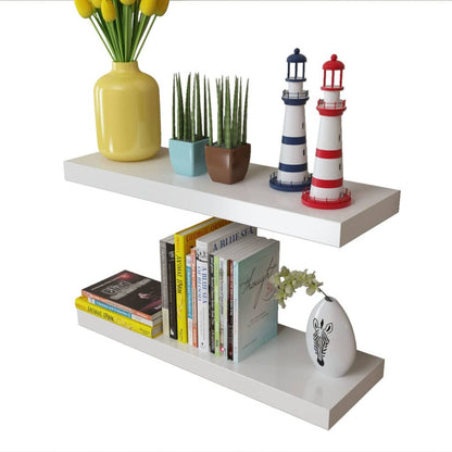 2 White MDF Wall Shelves Book/DVD Storage