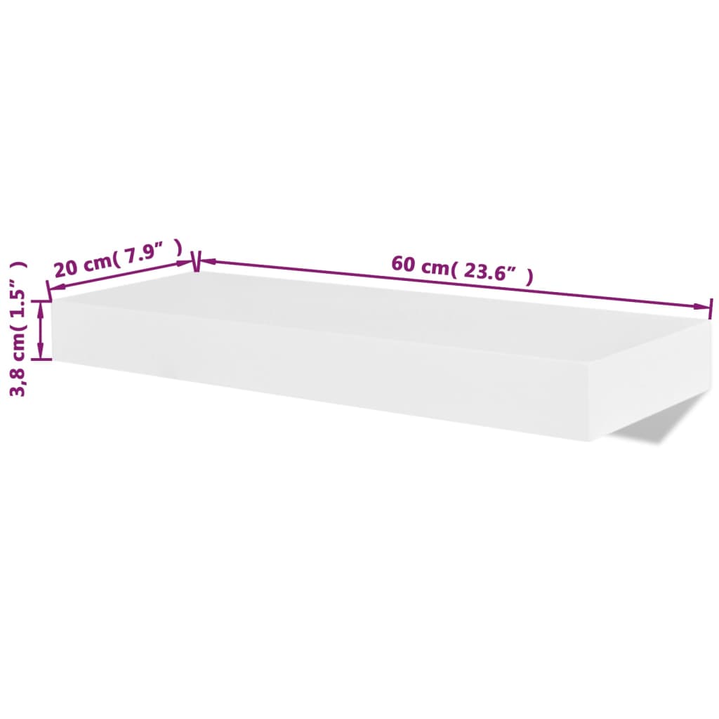 2 White MDF Wall Shelves Book/DVD Storage