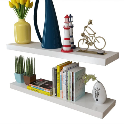 2 White MDF Wall Shelves Book/DVD Storage