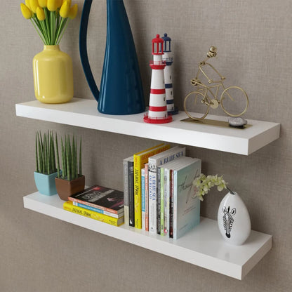 2 White MDF Wall Shelves Book/DVD Storage