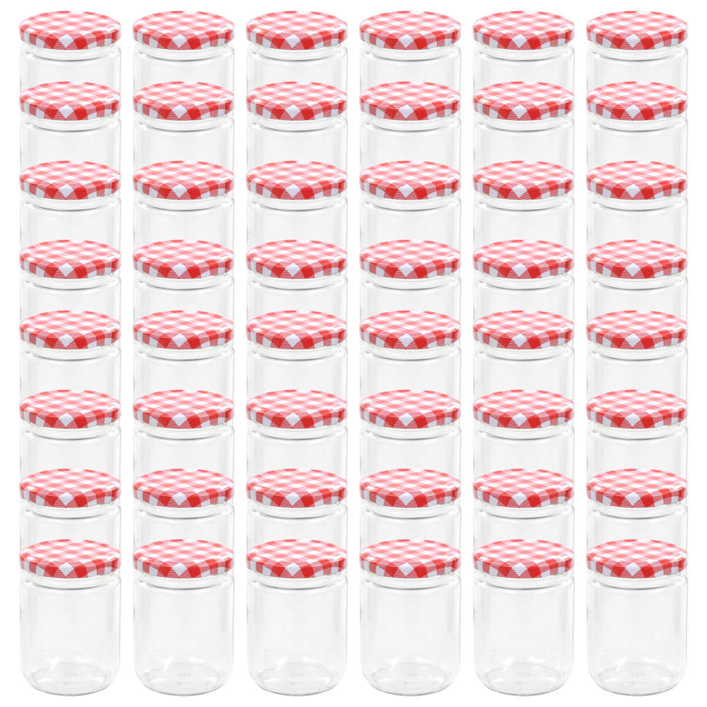 48 pcs Pots à confiture Couvercle blanc et rouge Verre 230 ml