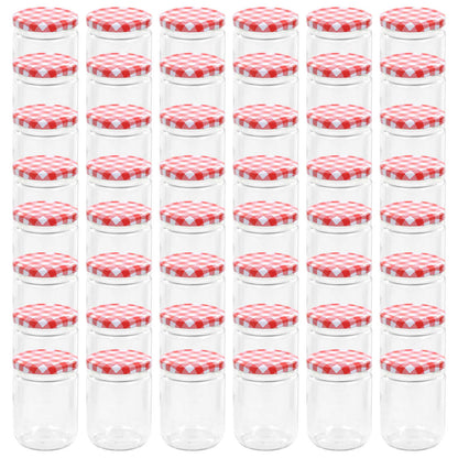 48 pcs Pots à confiture Couvercle blanc et rouge Verre 230 ml