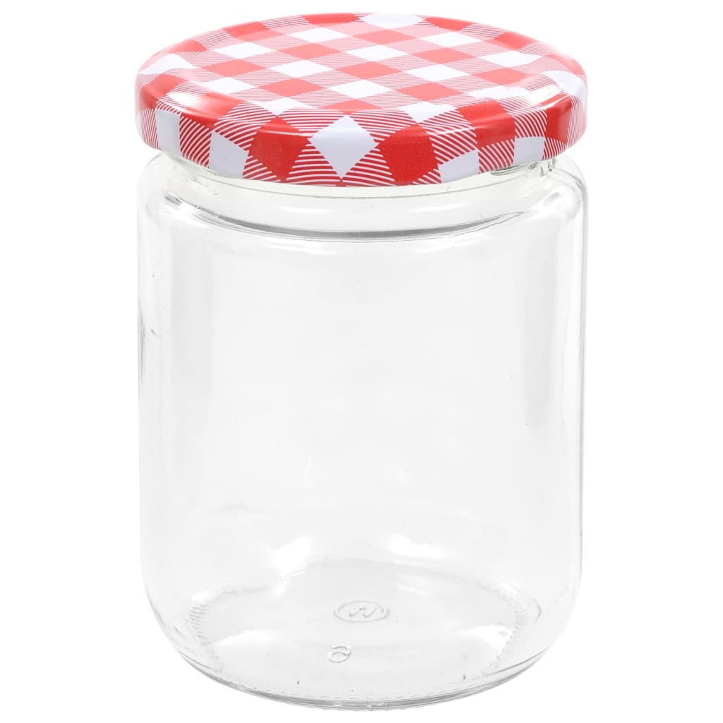 48 pcs Pots à confiture Couvercle blanc et rouge Verre 230 ml