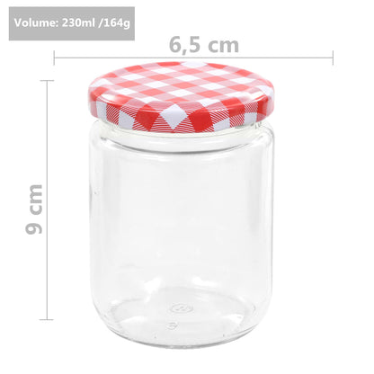 48 pcs Pots à confiture Couvercle blanc et rouge Verre 230 ml