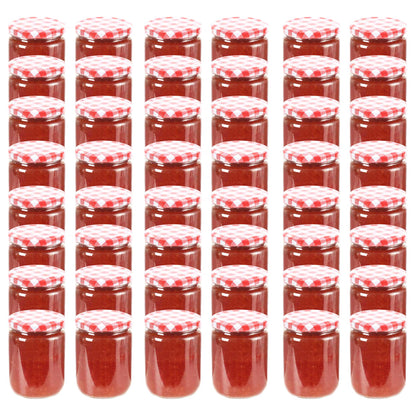 48 pcs Pots à confiture Couvercle blanc et rouge Verre 230 ml