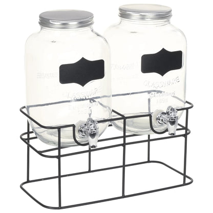 2 pcs Drinks Dispensers with Stand 2 x 4 L Glass