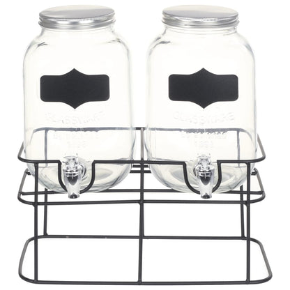 2 pcs Drinks Dispensers with Stand 2 x 4 L Glass