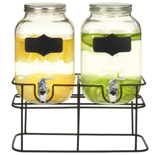 2 pcs Drinks Dispensers with Stand 2 x 4 L Glass