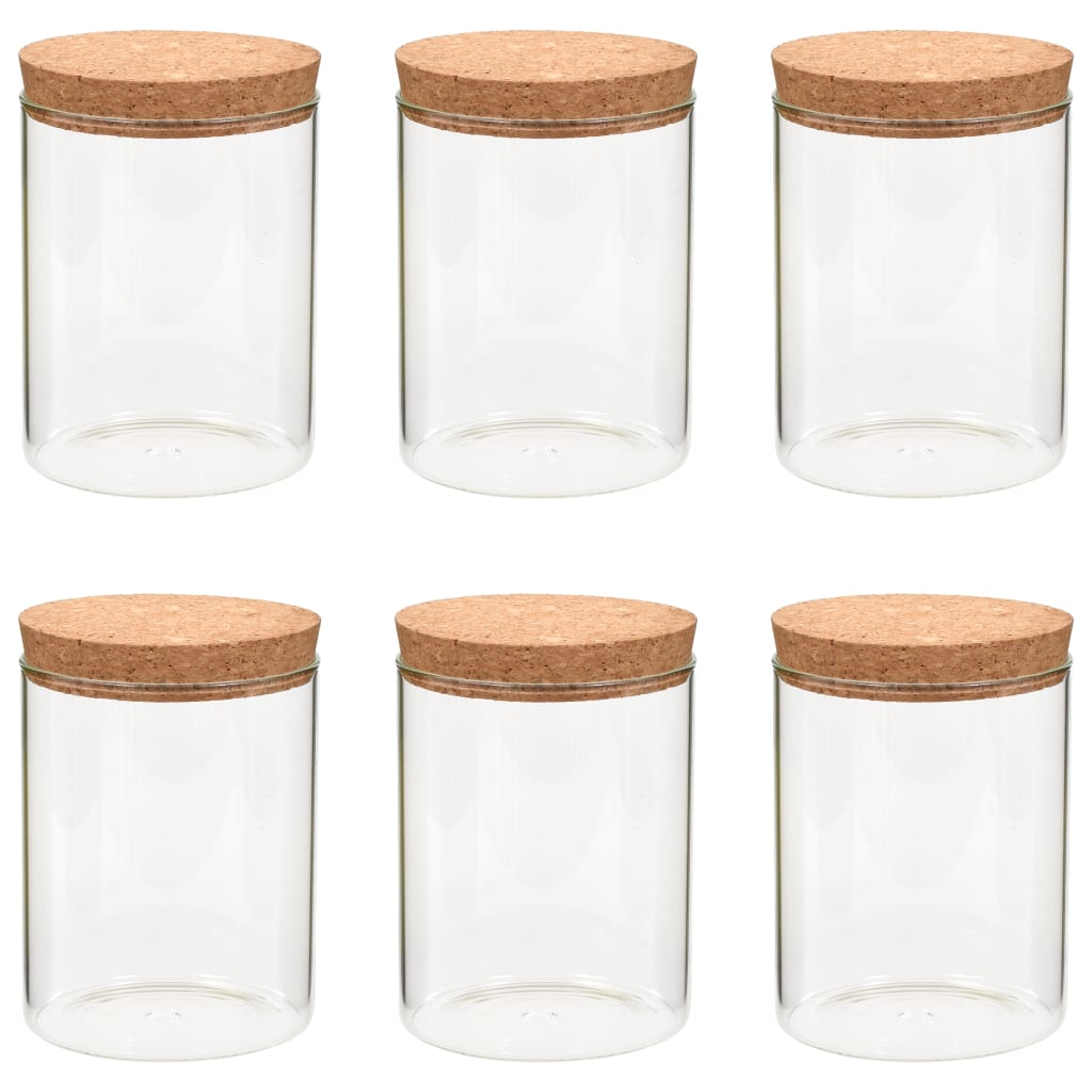 6 pcs Glass Storage Jars with Cork Lid 650ml