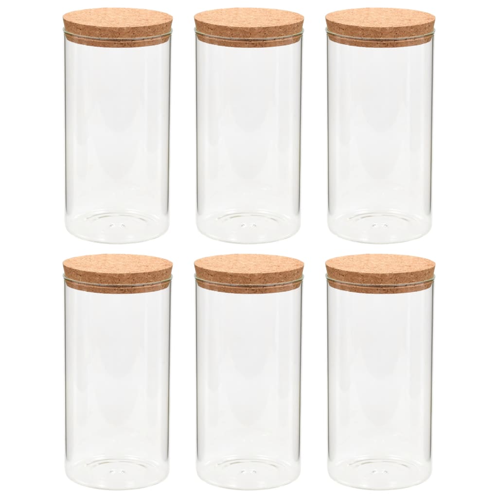 6 tarros de cristal y tapa de corcho de 1100 ml.