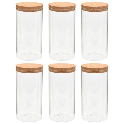 6 tarros de cristal y tapa de corcho de 1100 ml.