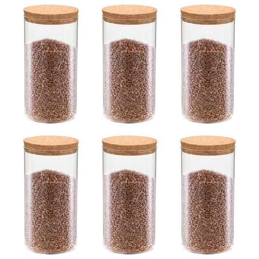 6pcs Glass Storage Jars with Cork Lid 1100ml