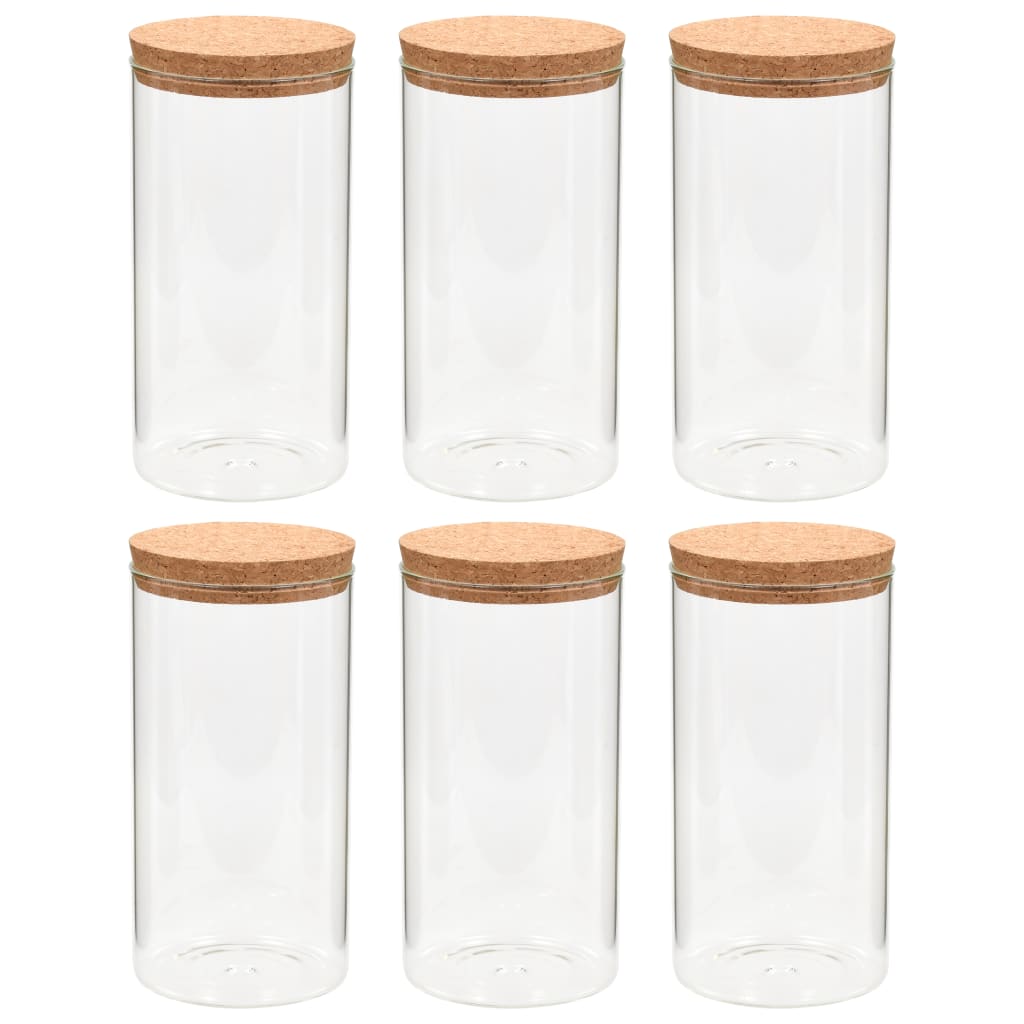 6 tarros de cristal y tapa de corcho de 1400 ml.