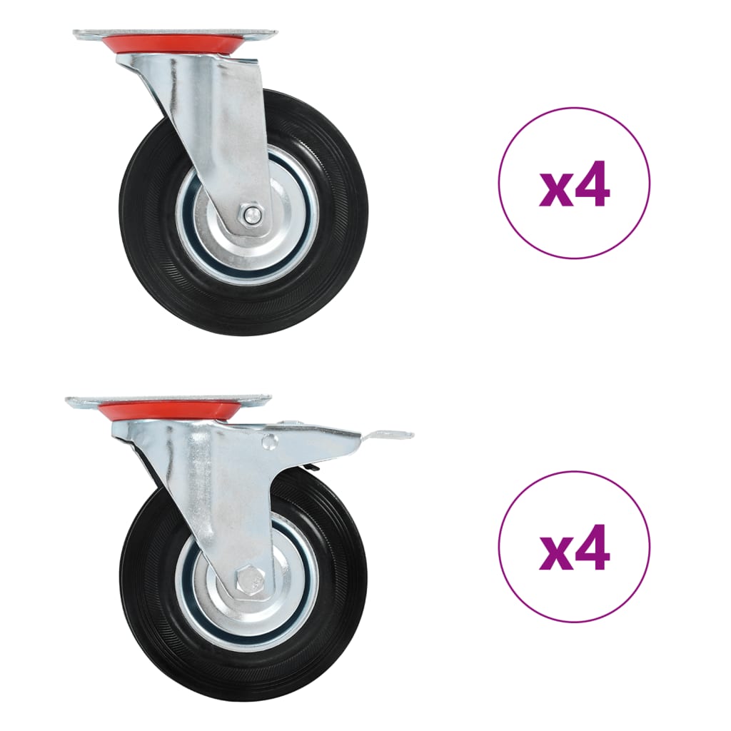 8 pcs Roulettes pivotantes 125 mm