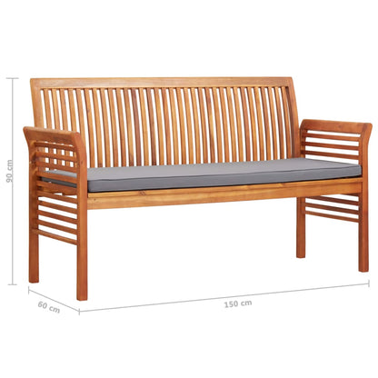 Banc de jardin 3 places avec coussin 150cm Bois d'acacia massif