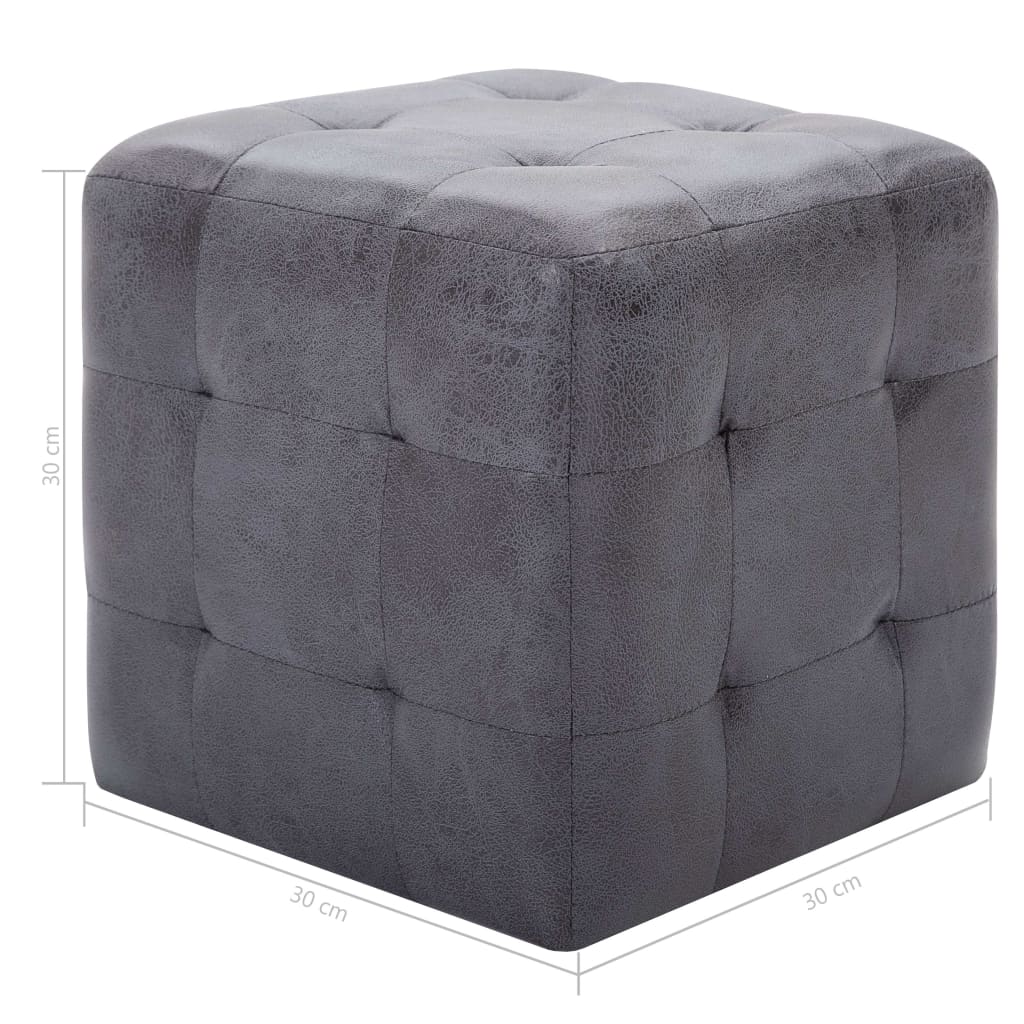 2 pcs Poufs Gris 30 x 30 x 30 cm Similicuir daim