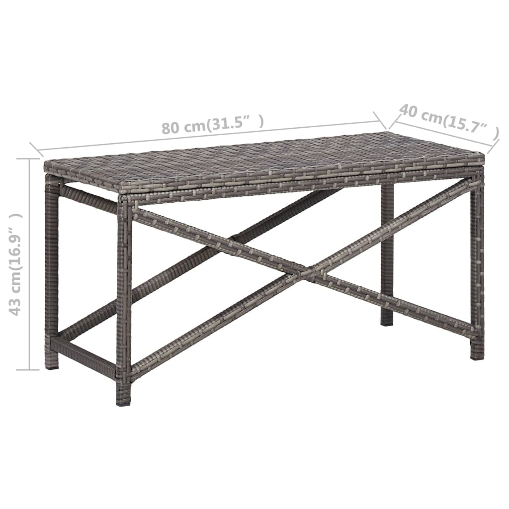 Banc de jardin 80 cm Résine tressée Gris