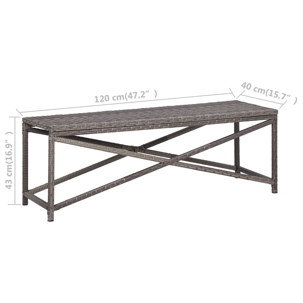 Banc de jardin 120 cm Résine tressée Gris