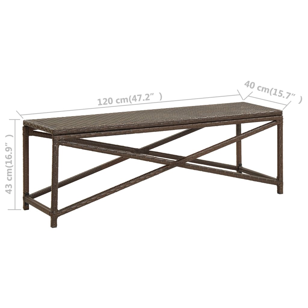 Banc de jardin 120 cm Résine tressée Marron