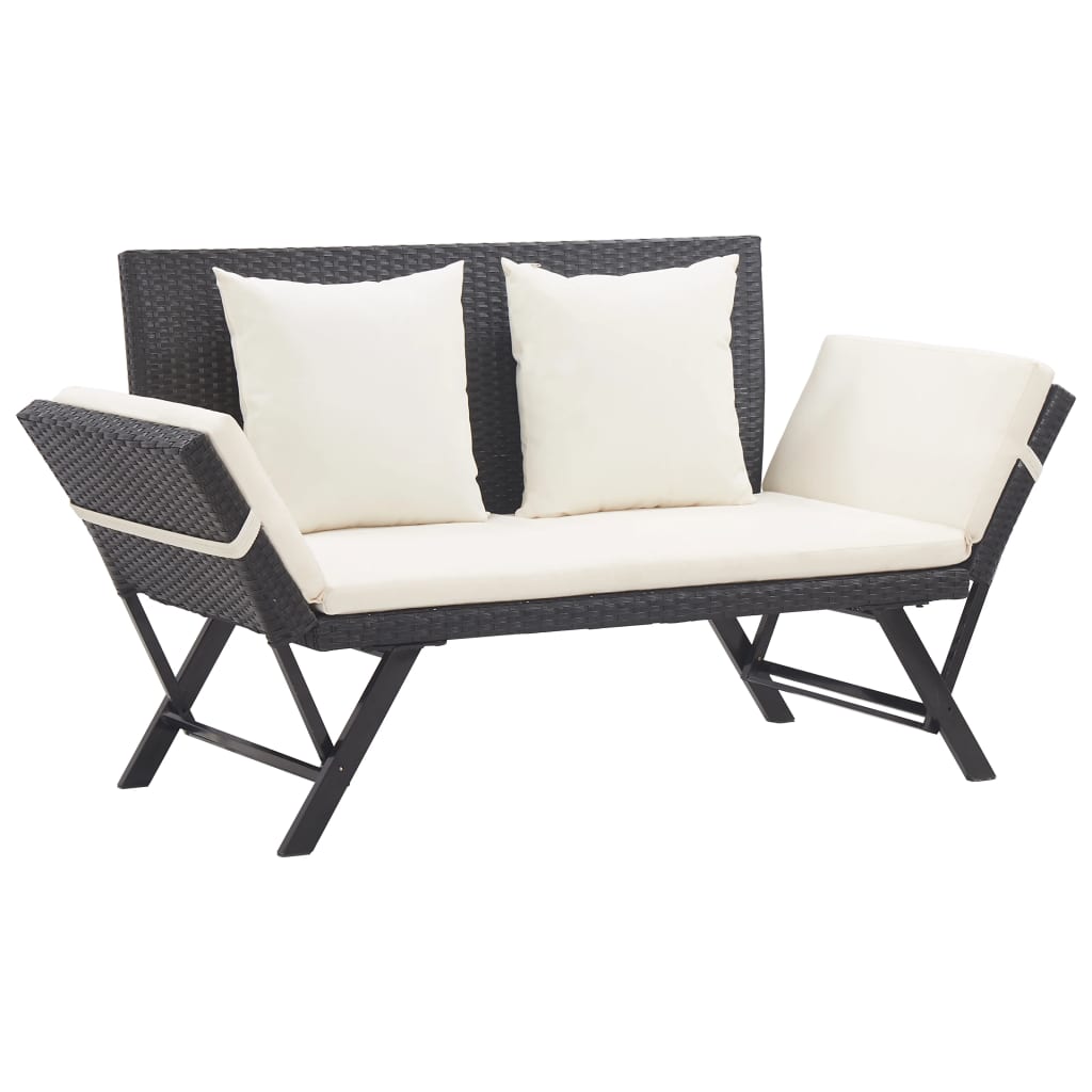 Banc de jardin avec coussins 176 cm Noir Résine tressée