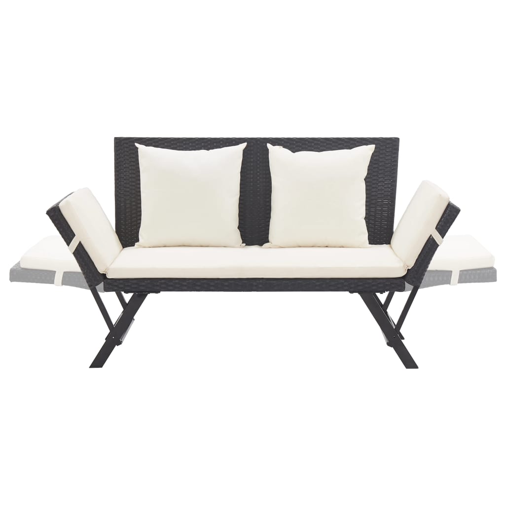 Banc de jardin avec coussins 176 cm Noir Résine tressée