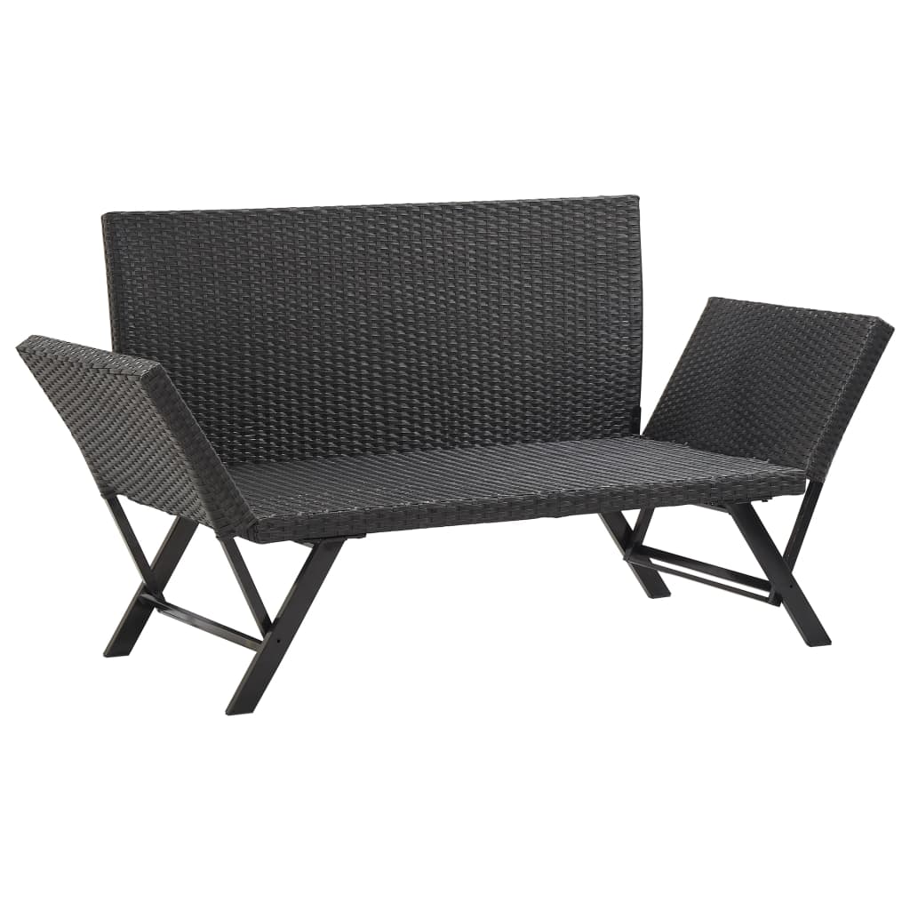 Banc de jardin avec coussins 176 cm Noir Résine tressée