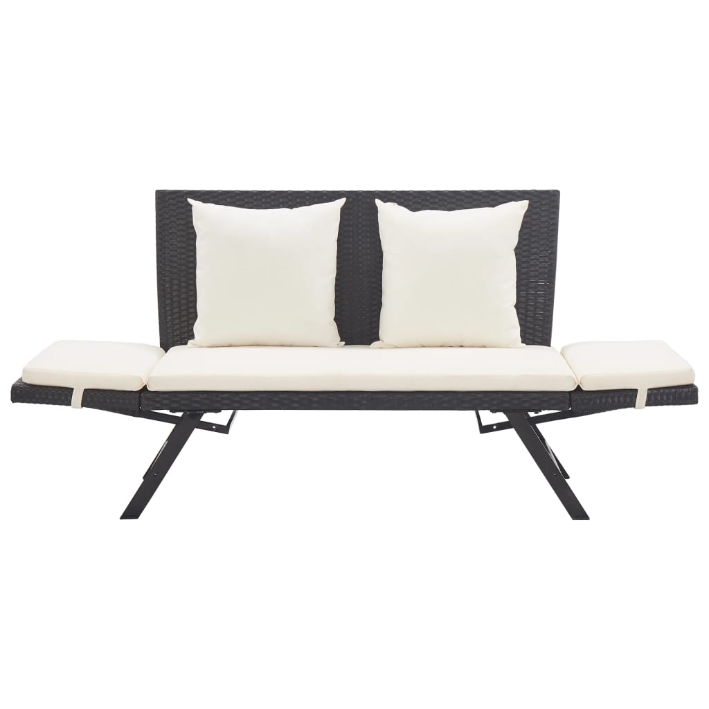 Banc de jardin avec coussins 176 cm Noir Résine tressée