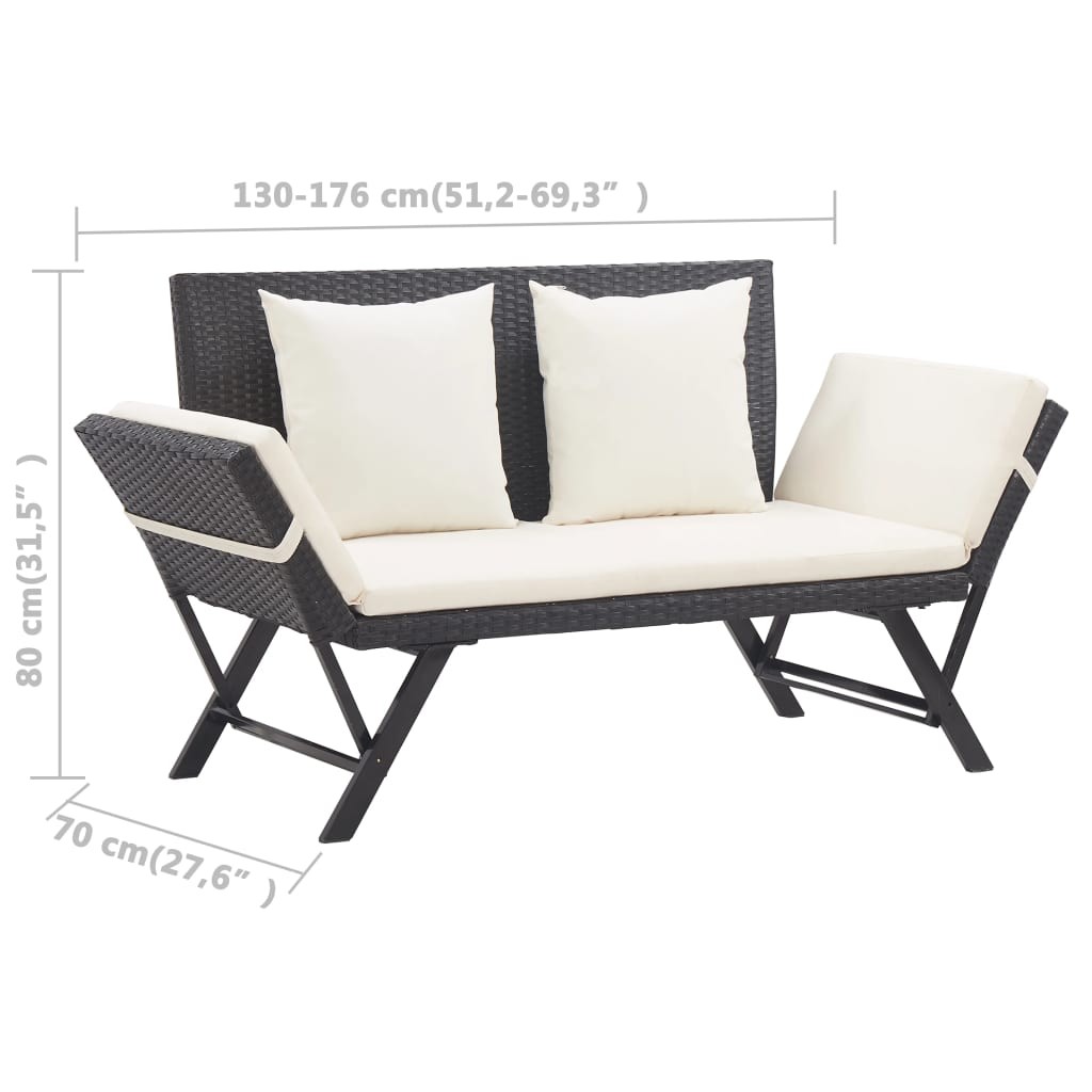 Banc de jardin avec coussins 176 cm Noir Résine tressée